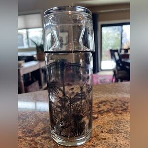Vintage Bedside Water Carafe with Drinking Glass | Palm Trees